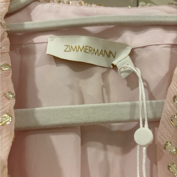 ZIMMERMANN Pink Gold Foil Ruffle Wrap Silk Mini Dress - Long Sleeve Size 0 - NWT - Picture 5 of 16